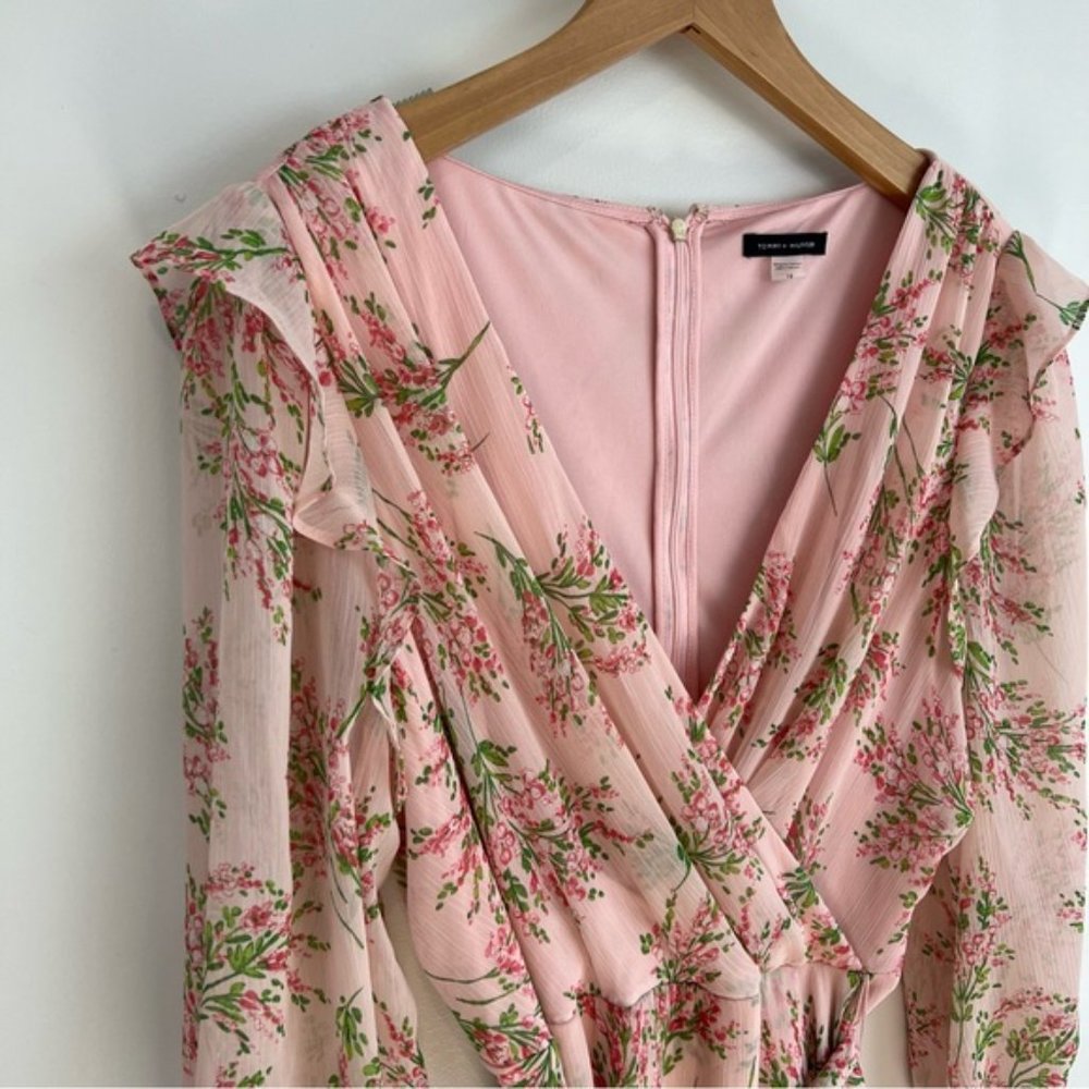 Tommy Hilfiger Chapan Bouquet Chiffon Midi Dress Size 12 NWT Pink Floral - Picture 5 of 16